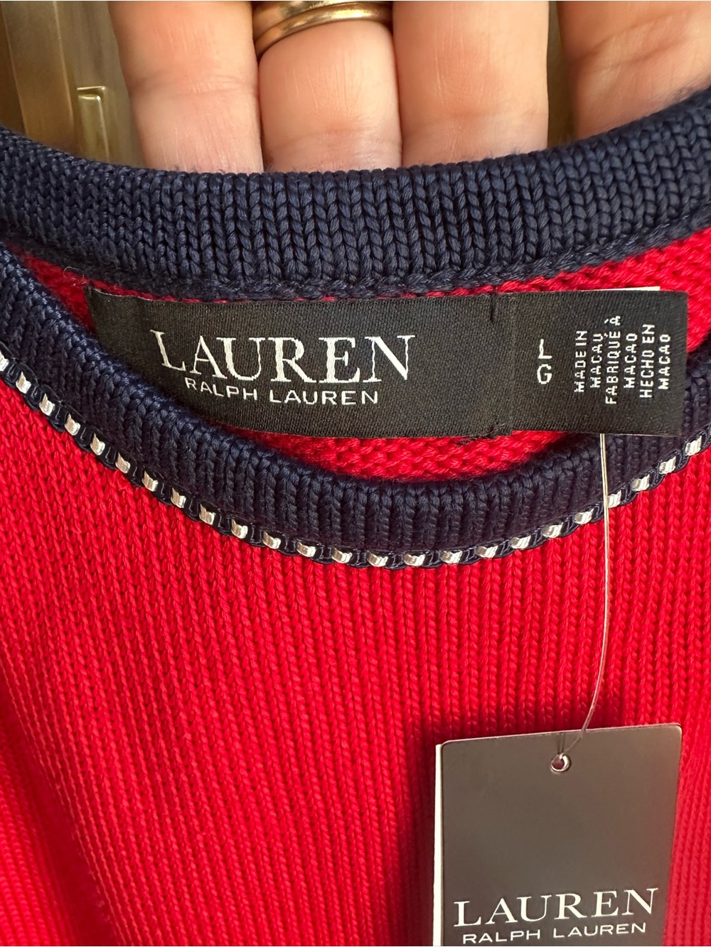 Ralph Lauren Red Knit Tank with Navy Trim - Picture 3 of 7